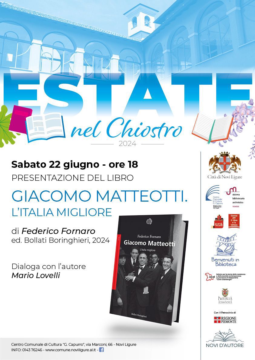 Estate nel chiostro: sabato Federico Fornaro presenta il suo libro su Giacomo Matteotti