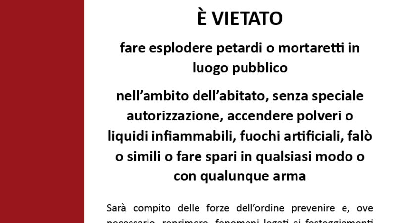 Novi, divieto utilizzo di fuochi d’artificio 